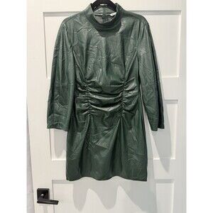 Zara Faux Leather Draped and Ruched  Dress hunter forest green Sz Medium